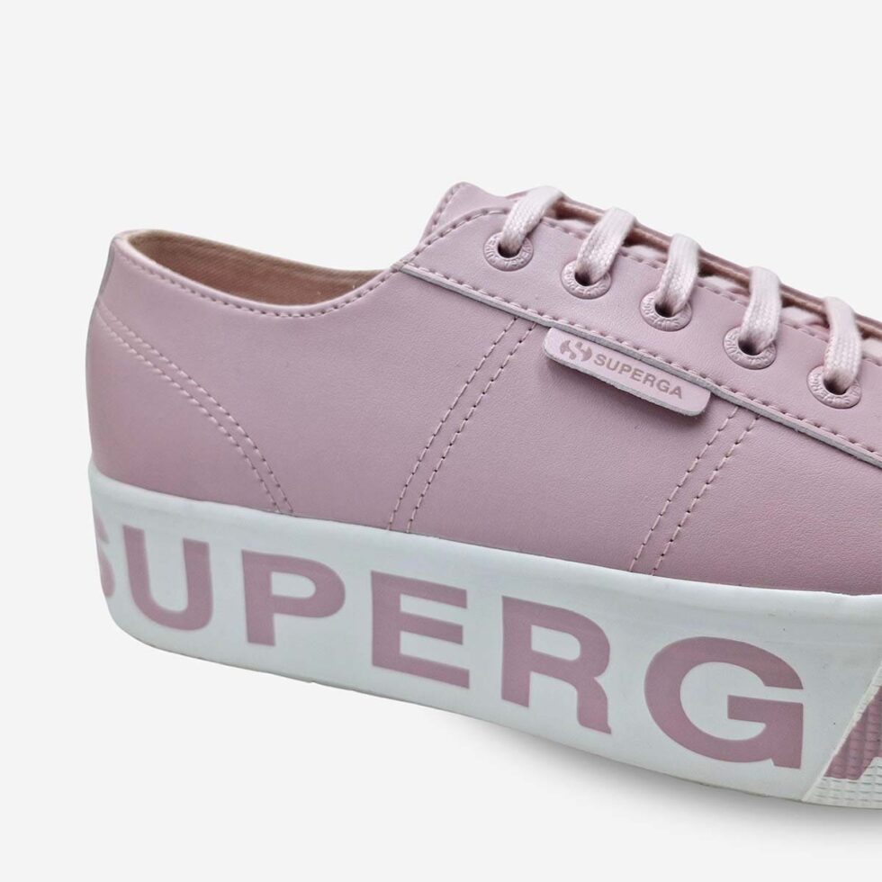 Superga 2790 platform sneaker in pink vegan leather with matching outsole lettering and white sole